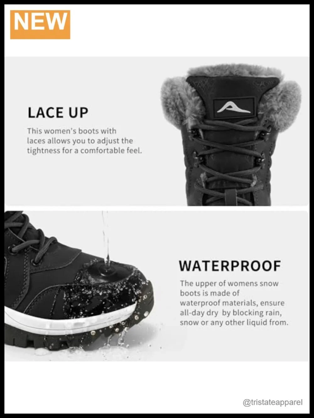 Women's Winter Snow Boots Waterproof Fur Lined Mid Calf Lace Up Non Slip